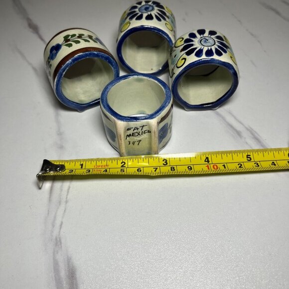 Hand-Painted Mexican Ceramic Floral Napkin Ring Set of 4 - Picture 11 of 11